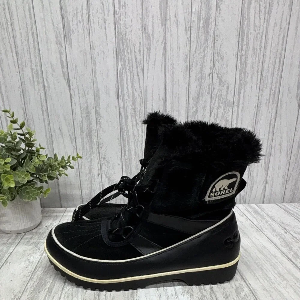 Womens Size 10 SOREL Tivoli II Black Suede Faux Fur Lined Snow Boot EU41 UK8